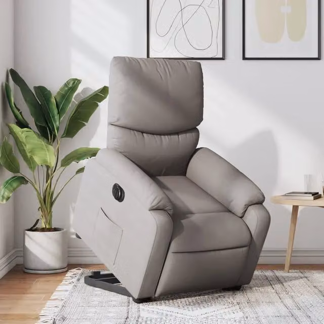 Poltrona Alzapersona Reclinabile Elettrica vidaXL in Tessuto e Finta Pelle, Colore Beige o Grigio – 1