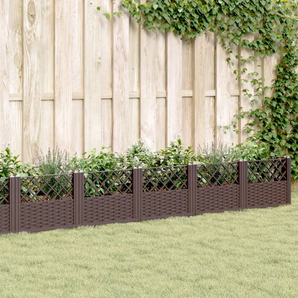 Fioriera da giardino con picchetti vidaXL marrone in plastica L: 363,5 cm, P: 43,5 cm, H: 43,5 cm