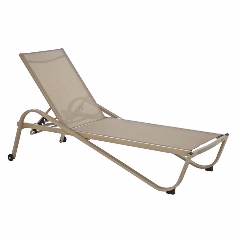 Vestiamo Casa Giardino Lettino Sdraio in Acciaio e Tessuto Beige con Ruote e Schienale Regolabile H 33 x L 193 x P 73 cm