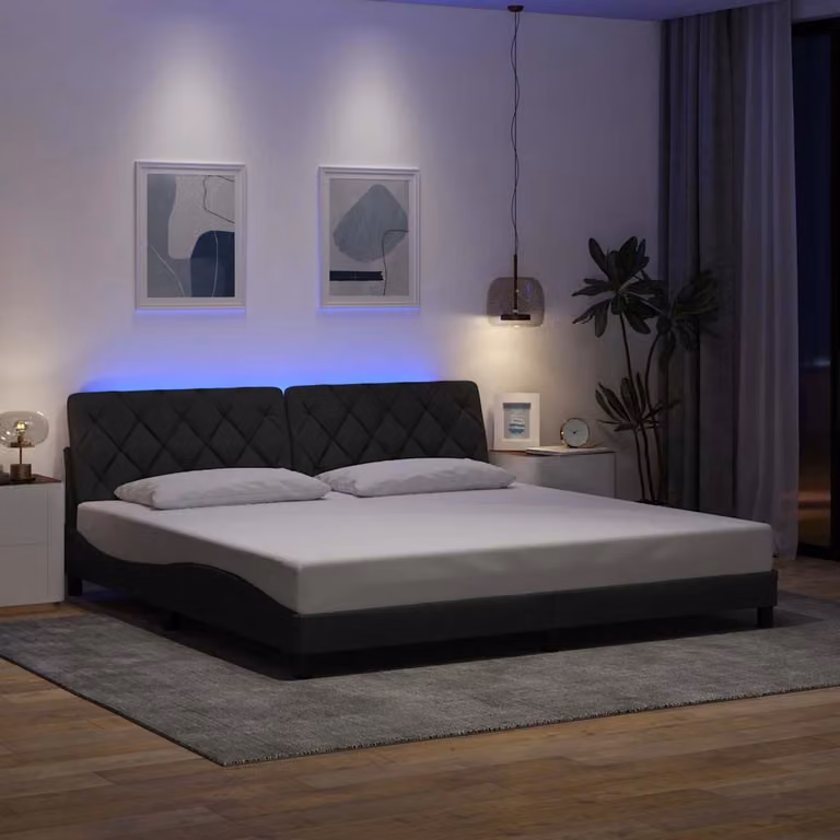 vidaXL Giroletto moderno in tessuto grigio con illuminazione LED e porta USB senza materasso L/P: 200 x 200 cm