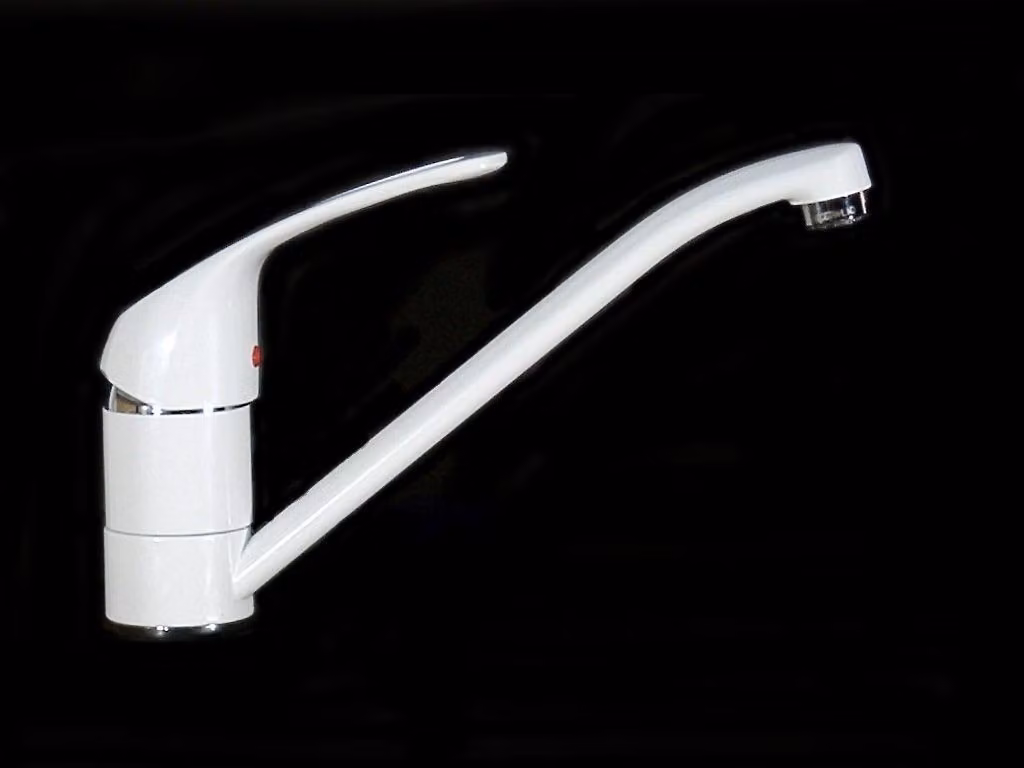Rubinetto da cucina, piano di lavoro, lavello, rubinetto, bianco, a bassa pressione