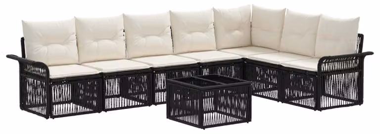 Set Divano da Giardino 8 pcs Nero polyrattan