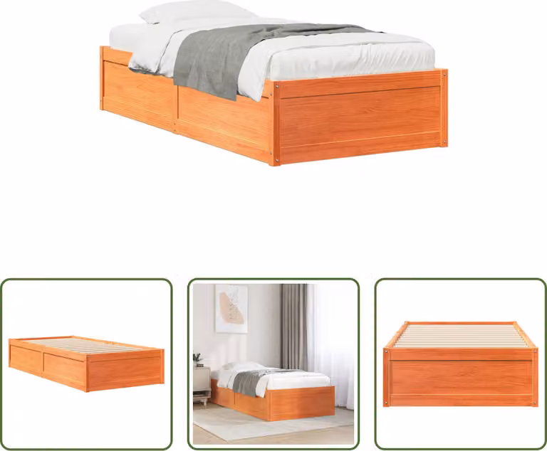 The Living Store letto in legno massiccio senza materasso cera marrone 100x200 legno di pino