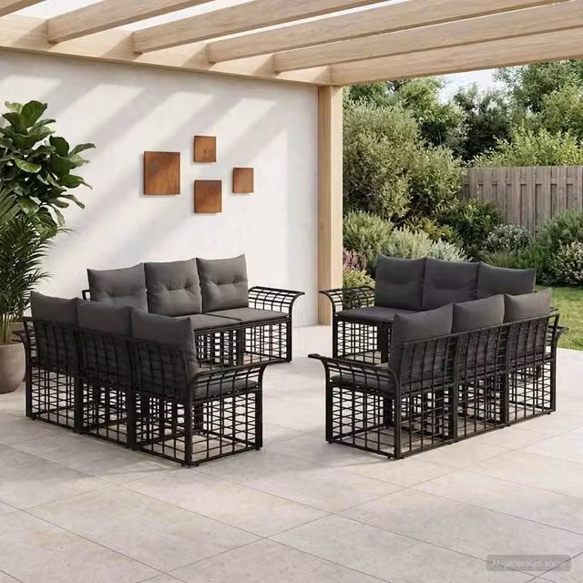 Set di divani da esterno 12 pz Nero e Grigio scuro Poliestere 3437655