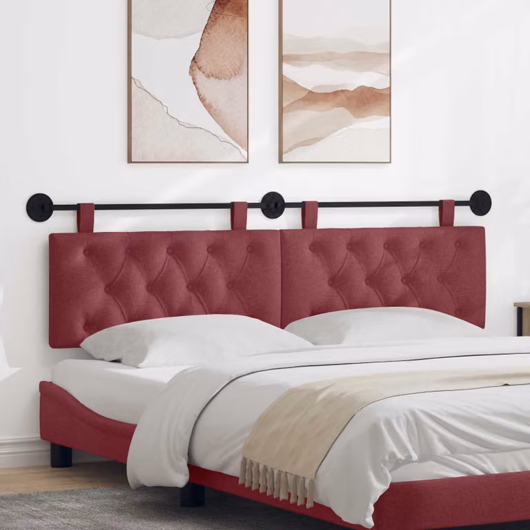 Testiera del letto sospesa vidaXL in tessuto rosso con struttura in legno e metallo