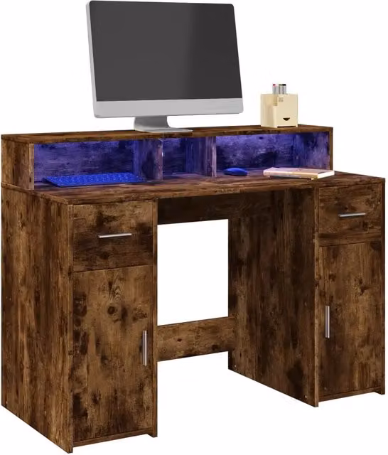 Scrivania Gaming vidaXL in Rovere Fumo con Luci LED, L/P/H: 120 x 55 x 91 cm – 1