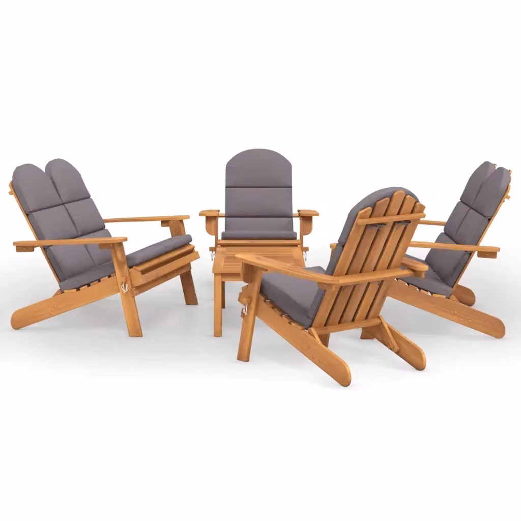 Set Salotto da Giardino vidaXL in Legno di Acacia con Cuscini Grigi, 5 Pezzi – 2