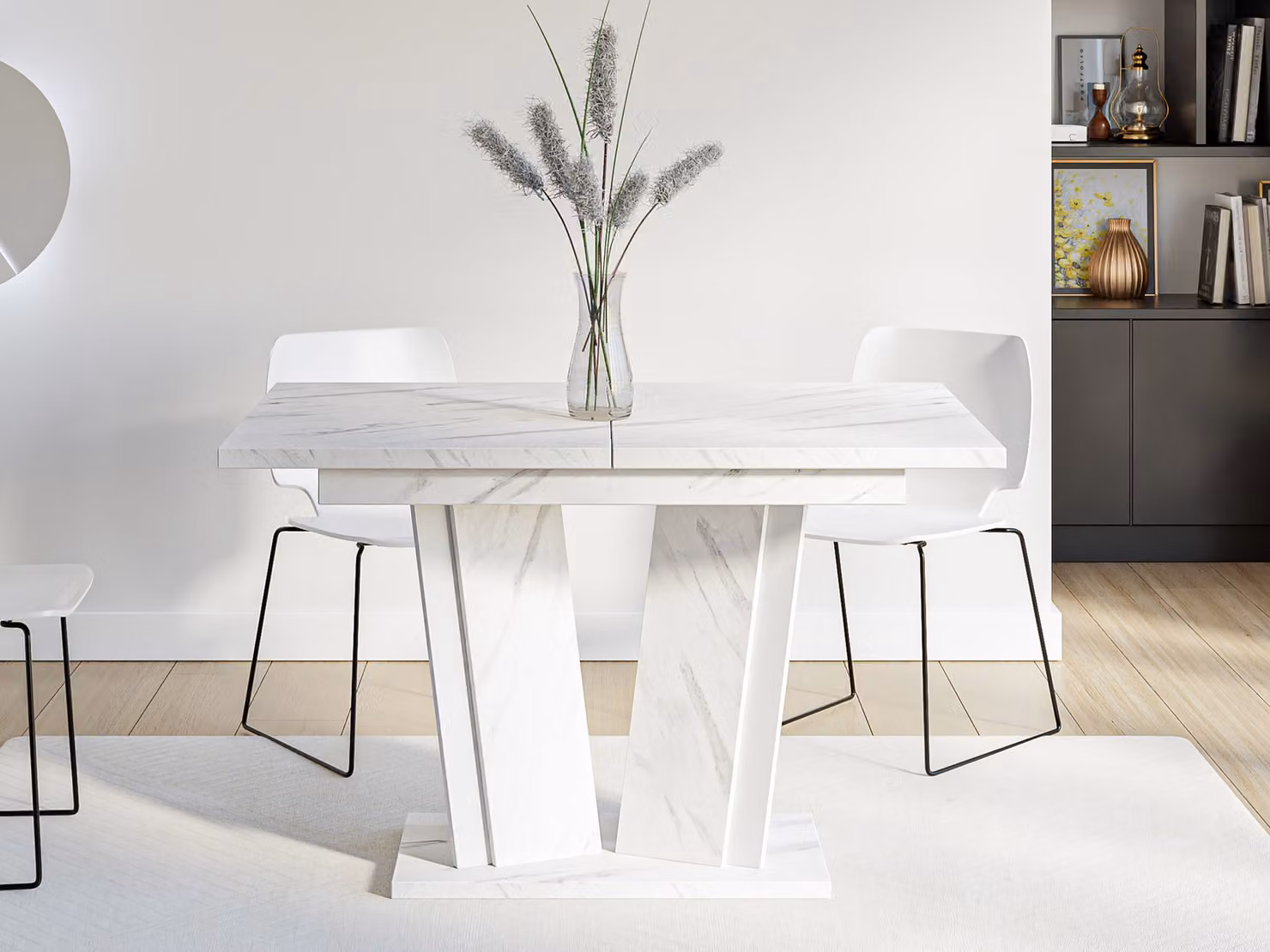 Tavolo da cucina allungabile 120x80 cm FERDEK 2 - marmo chiaro / bianco lucido