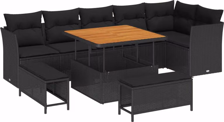 Set Divano da Giardino 9 pcs Nero polyrattan