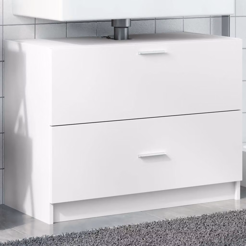Mobile Lavabo Moderno vidaXL Bianco con Ante a Cerniera in MDF, L: 78 cm, P: 37 cm, H: 59 cm