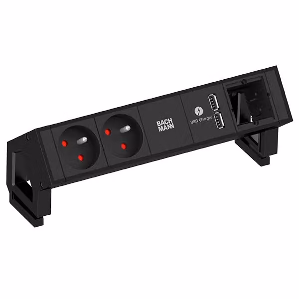 BACHMANN DESK2 2xUTE 1x caricatore USB 1x alimentazione CM 0,2 m GST18 RAL9005