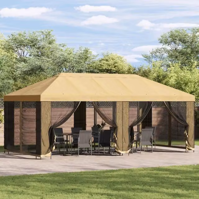 Gazebo da giardino con pareti laterali 6 x 3 m Crema 3376020