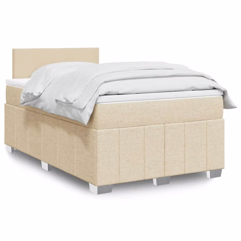 vidaXL Giroletto a Molle con Materasso in Tessuto Beige e Bianco, L/P/H: 120 x 190 x 76,7 cm