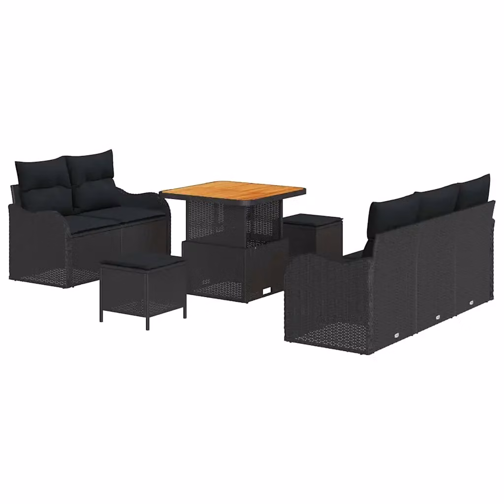Set Divano da Giardino vidaXL a 8 posti con Cuscini e Tavolino Nero – 2