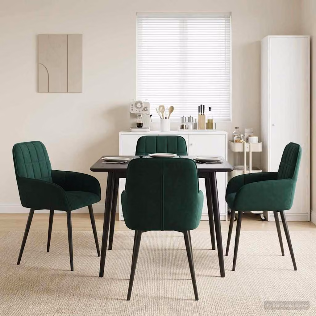 Set di 4 sedie da pranzo vidaXL in velluto verde scuro, design moderno per cucina e sala da pranzo, L: 56.5 cm, P: 50 cm, H: 85 cm