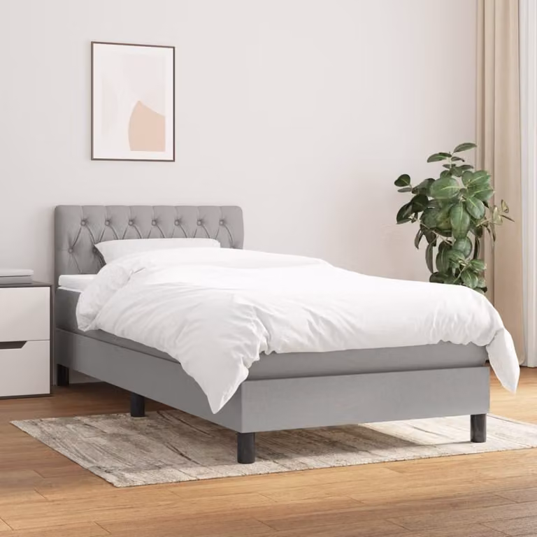 The Living Store Letto a molle con materasso grigio chiaro 90x200 cm in tessuto