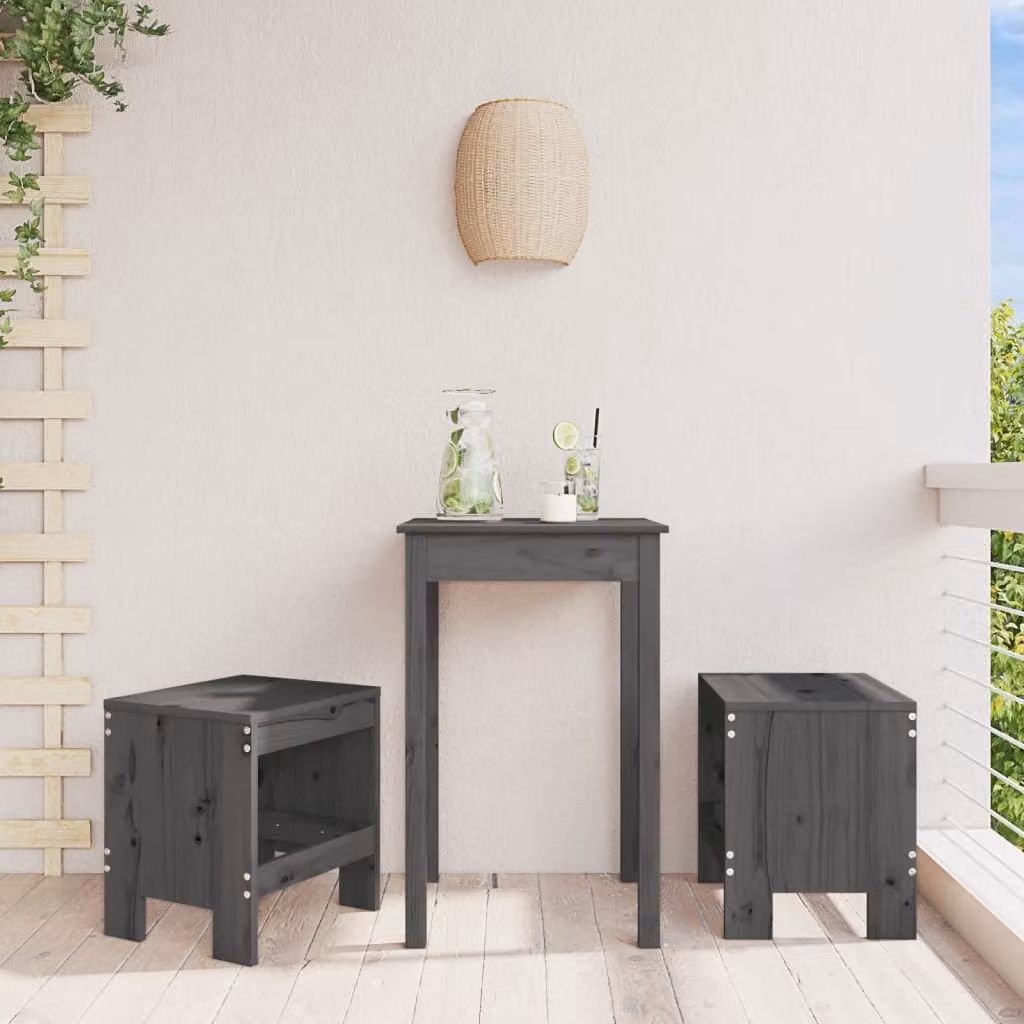 Set di 2 sgabelli da giardino vidaXL in legno di pino massello grigio L/P/H: 40 x 36 x 45 cm