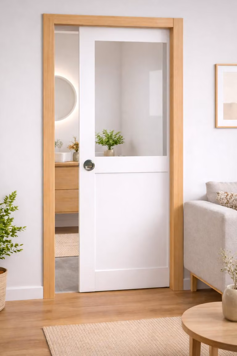 Porta scorrevole da officina bianca H204 x L93 cm senza traverso, incasso, kit finitura GD MENUISERIES