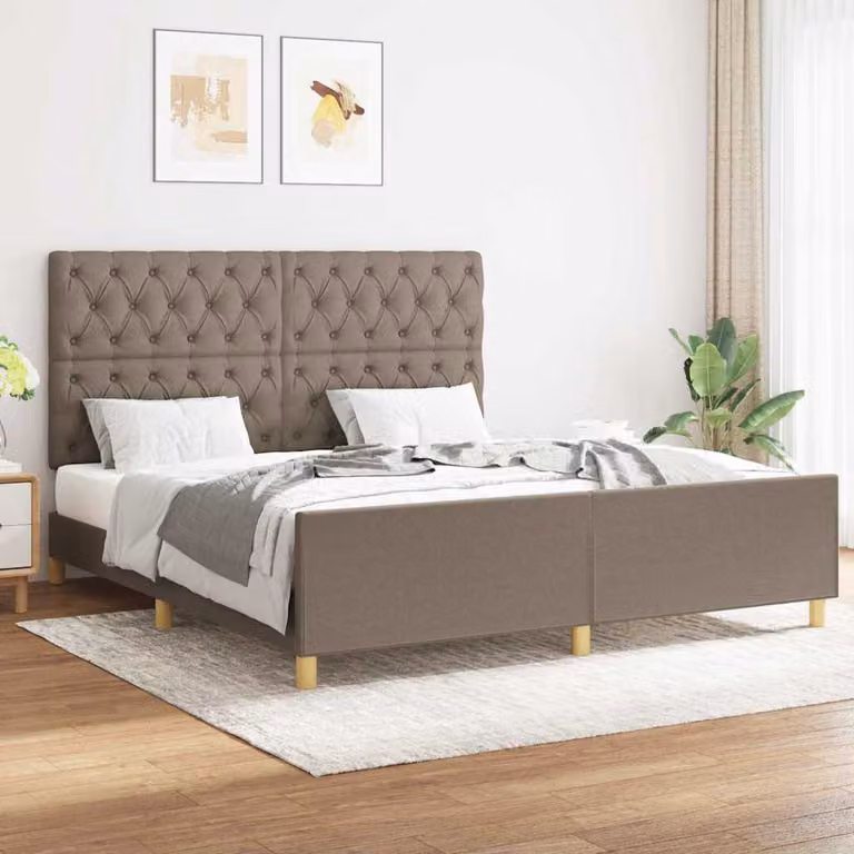 Giroletto vidaXL senza materasso in tessuto beige con struttura in legno e doghe fisse L/P/H: 203 x 160 x 128 cm