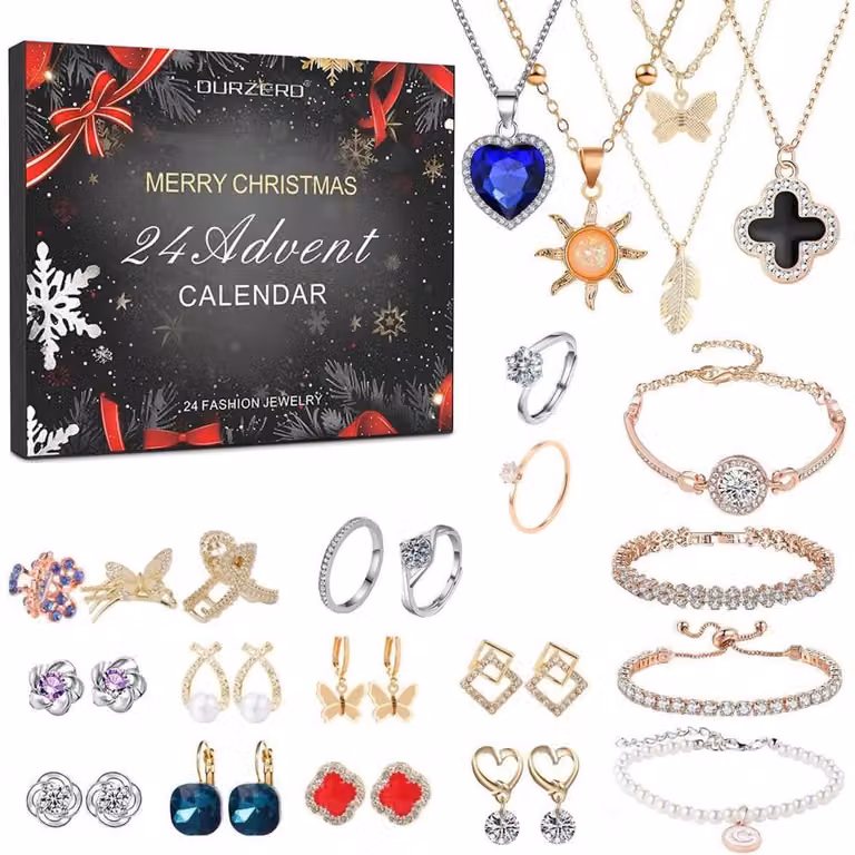 Calendario dell'Avvento 2026, gioielli per donna, Natale, ciondoli, 24 sorprese, collana, anello