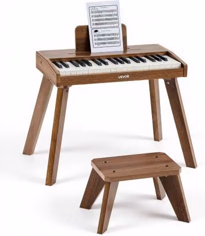 Pianoforte Giocattolo per Bambini VEVOR in Legno con 37 tasti, Mini Set di Strumenti Musicali Educativi con Suono Realistico e Doppia Alimentazione, Colore Noce, L/P/H: 66 x 40,5 x 55 cm