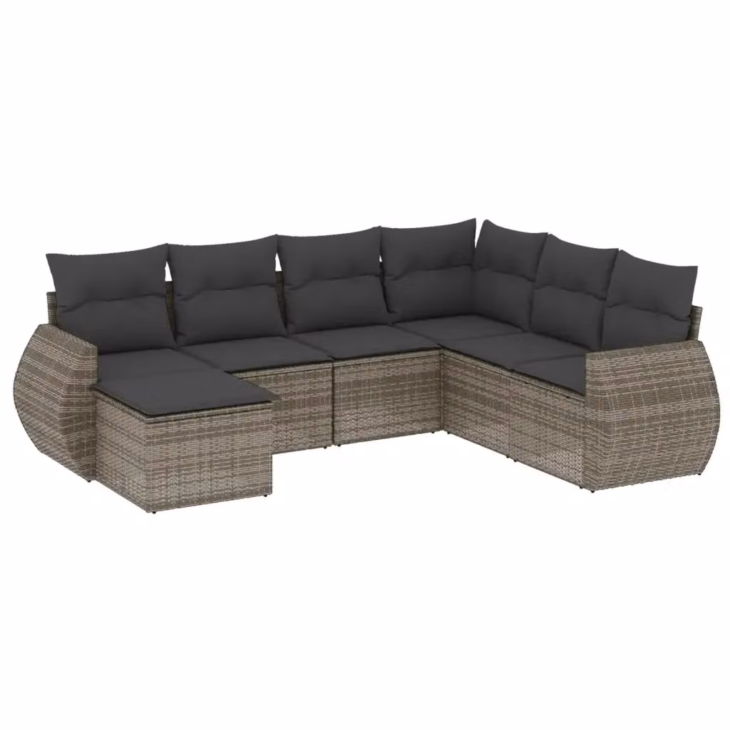 vidaXL Set Divani da Giardino 7 pz in Polyrattan Grigio con Cuscini e Struttura in Metallo – 2