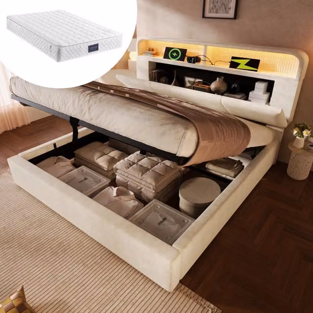 letto imbottito velluto beige 145 x 211 cm