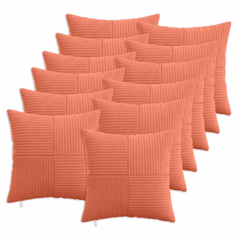 Set di 12 federe quadrate vidaXL ALMELO in velluto a coste, colori rosso e arancio, 50 x 50 cm
