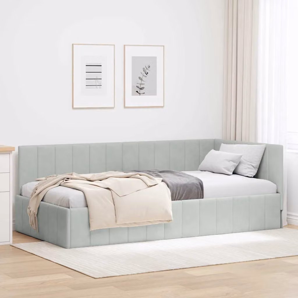 Cornice del letto ad angolo vidaXL in velluto grigio, L/P: 100 x 200 cm
