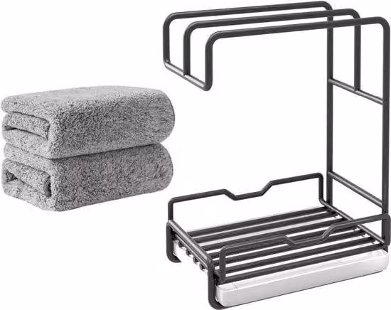 Organizer per lavello da cucina con scarico e portasciugamani - Organizer per spazzole da cucina - Scarico per lavello - Accessorio per il lavello