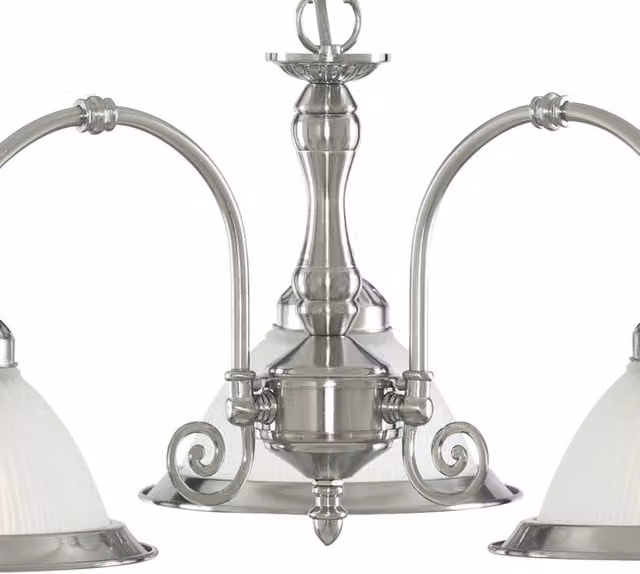 Lampadario a sospensione SEARCHLIGHT in acciaio argento e vetro trasparente con 3 luci E27 per cucina e sala da pranzo