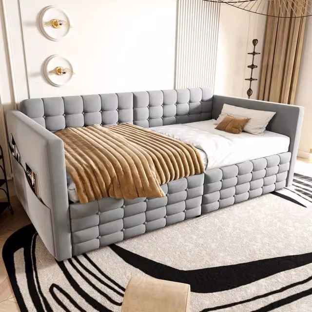 letto imbottito velluto grigio chiaro 99 x 202.4 cm
