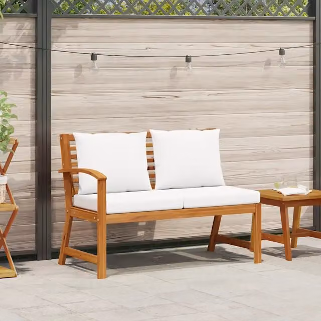 Panchina da Giardino | Panca da Giardino 114,5 cm con Cuscino Crema in Legno di Acacia