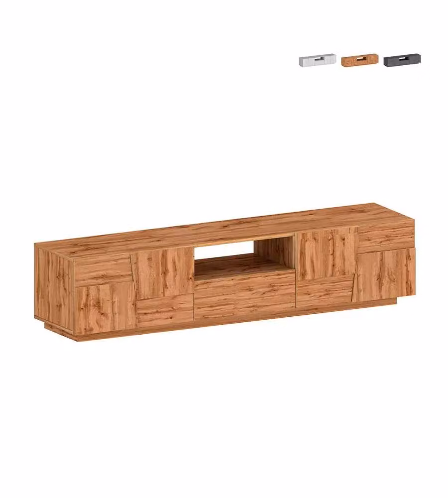 Porta TV Lowboard Pongo 220 cm Rovere Wotan - Mobile TV Soggiorno Lungo 220x45x46