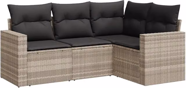 Set Divano da Giardino 4pz | Set Salotto da Giardino con Cuscini Grigio Chiaro Polyrattan