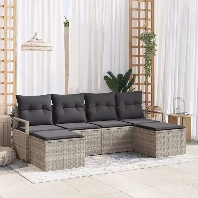 Set di divani 6 pz Grigio chiaro polyrattan 3346492