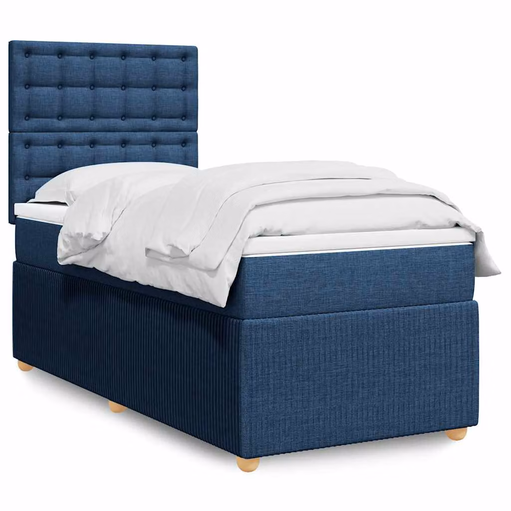 vidaXL Giroletto a Molle con Materasso Ibrido in Tessuto Blu e Bianco L/P/H: 200 x 80 x 150,5 cm
