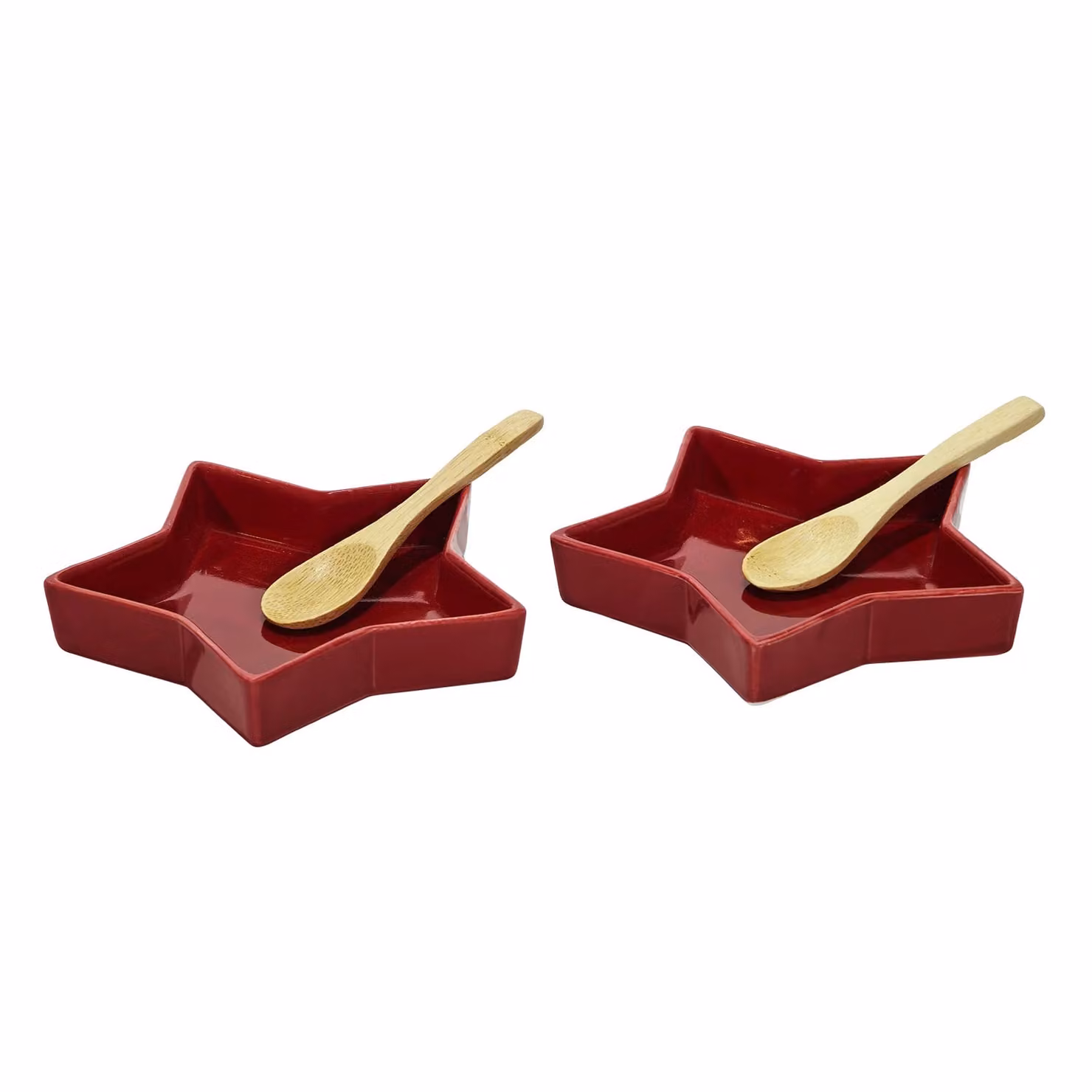 Vestiamo Casa Gran Natale - Set di 4 Ciotole in Ceramica e Cucchiai in Bamboo, Colore Rosso – 1