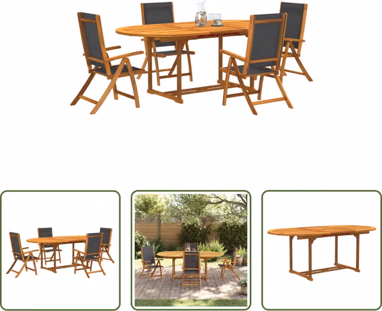 The Living Store Set da pranzo da giardino 5 pezzi in legno massiccio di acacia e textilene