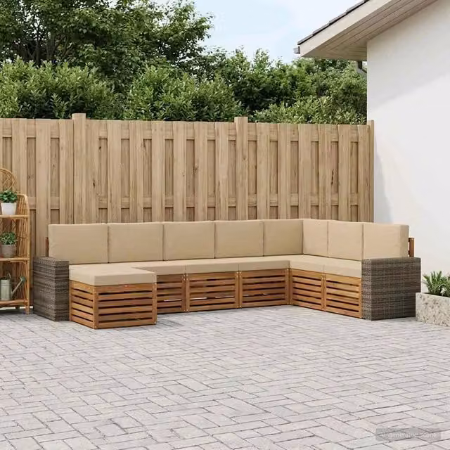 Set di divani da esterno 8 pz Naturale e Beige 3384729