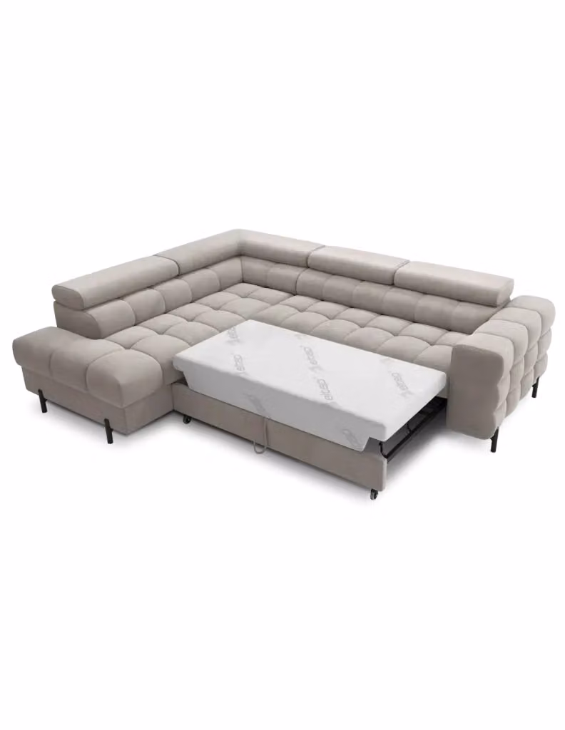Divano letto angolare beige FERROR 5 posti con angolo a sinistra MEUBLORAMA L/P/H: 276 x 93 x 200 cm – 2