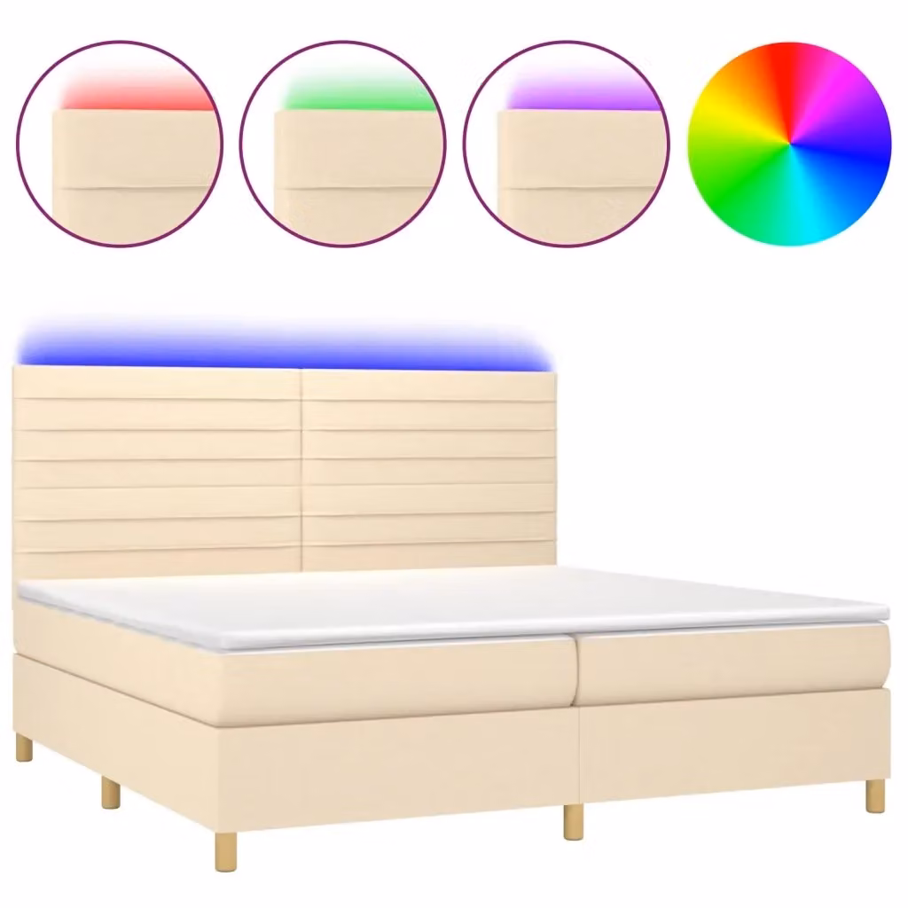 Letto a molle con illuminazione LED e porta USB vidaXL in tessuto bianco e beige L: 200 cm, P: 200 cm, H: 128 cm – 2