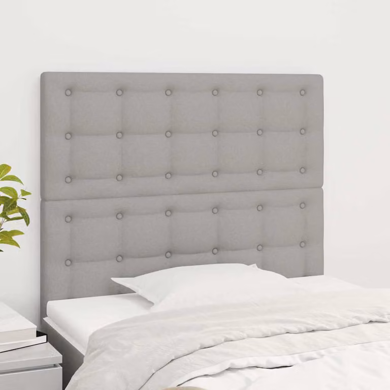 Testiera per letto vidaXL in tessuto grigio con struttura in legno e pannello imbottito, L: 80 cm, P: 5 cm, H: 118-128 cm