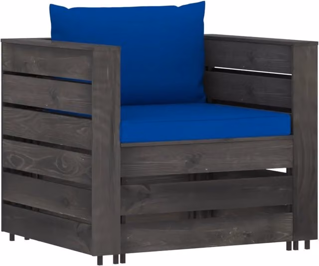 Set Salotto da Giardino 2pz | Set di Mobili da Esterno con Cuscini Legno Impregnato Grigio