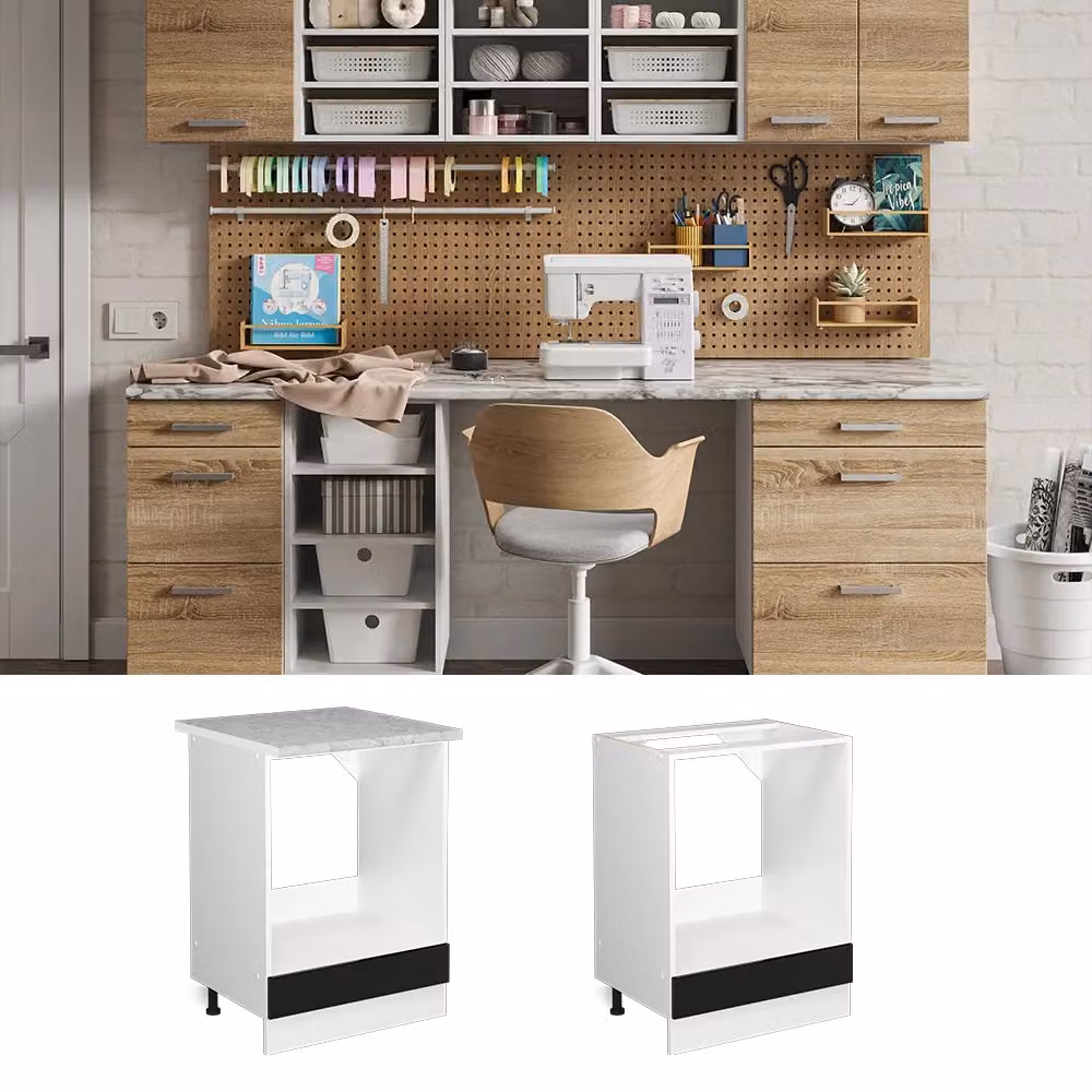 Base universale Vicco R-Line Nero lucido con piano di lavoro e ampia nicchia, L: 60 cm, H: 81,6 cm, P: 23,6 cm – 2