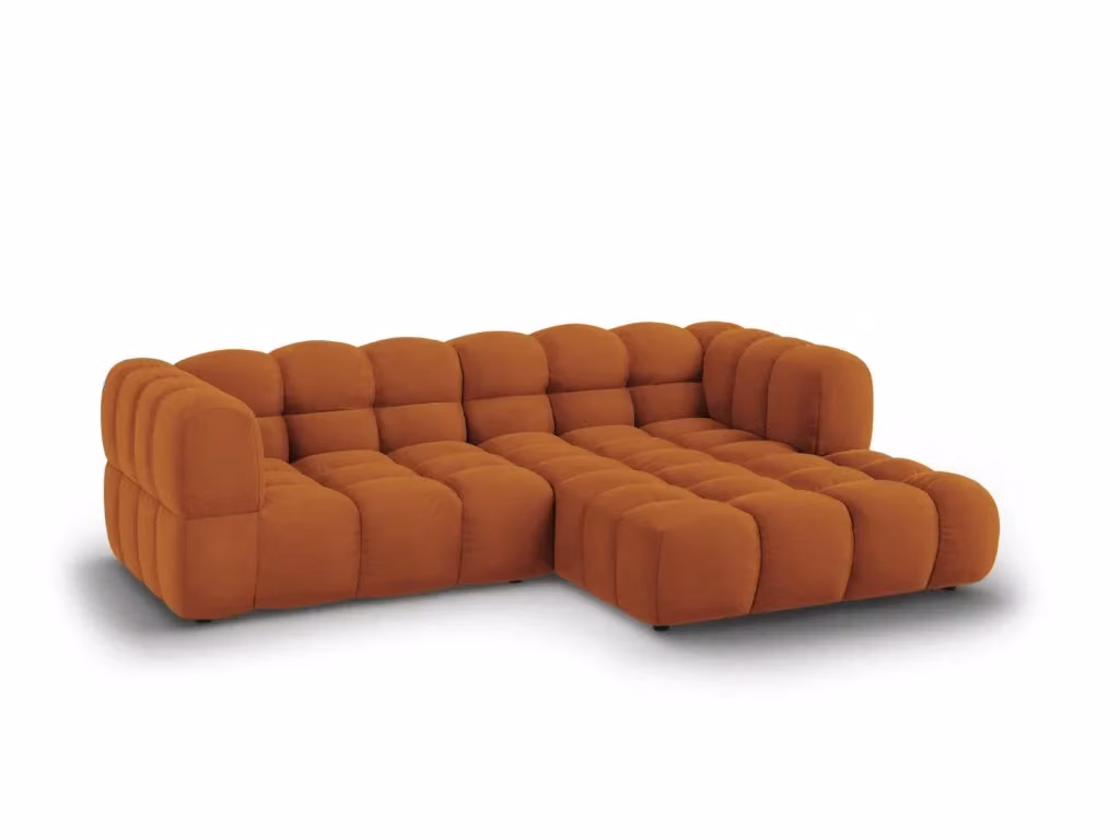 Divano angolare modulare Sky di Cosmopolitan Design, modello a 3 posti con orientamento destro, rivestimento in velluto color arancione, L 244 x P 75 x H 95 cm, Altezza schienale: 132 cm – 2