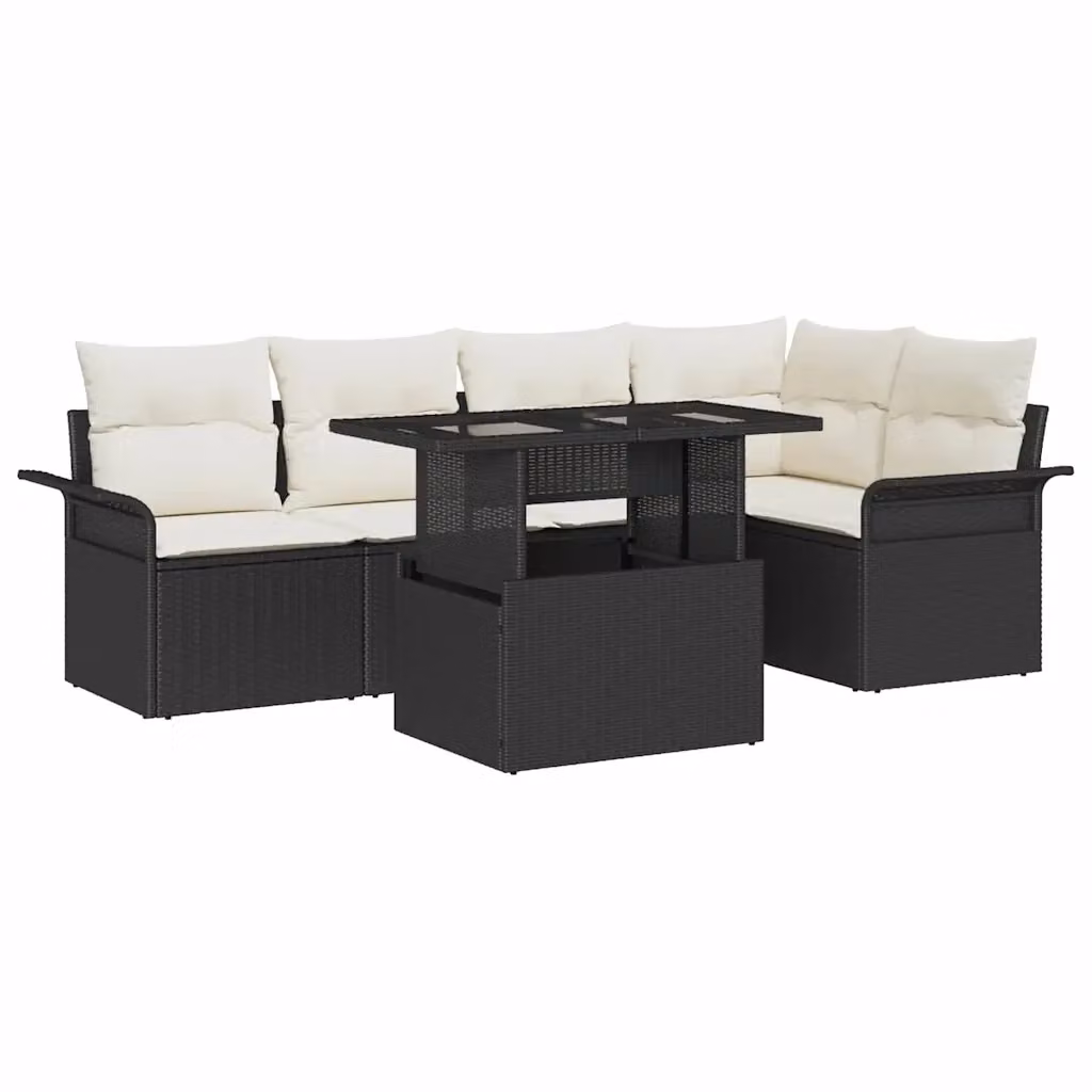 Set Divano da Giardino vidaXL 6 Pezzi in Polyrattan Nero con Cuscini e Tavolino da Esterno – 2