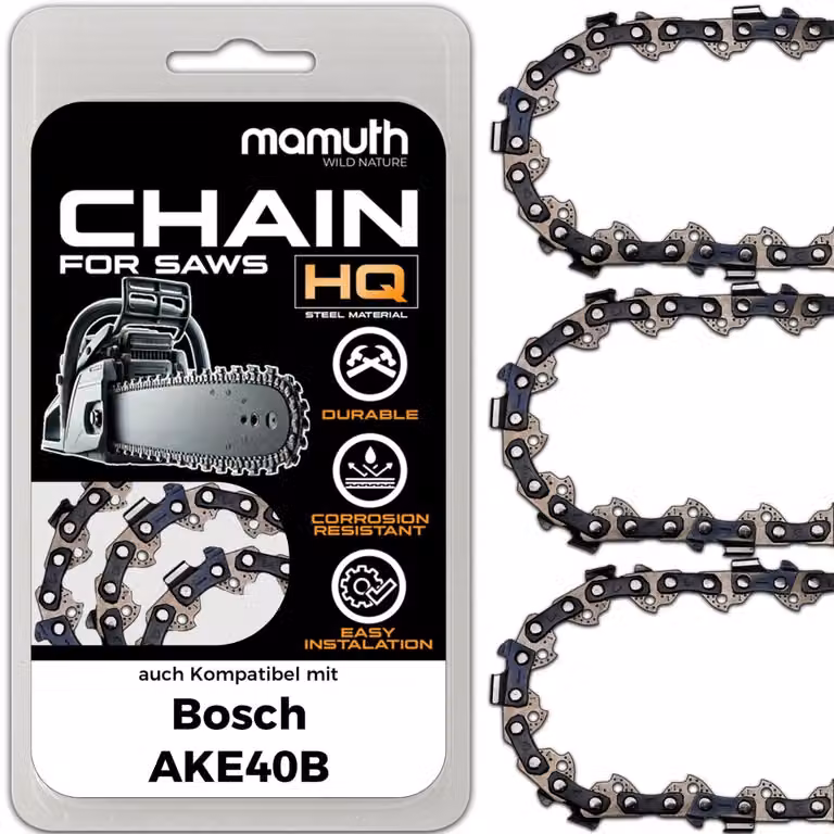 3 catene per motosega, lunghezza 40 cm, passo 1,3 mm, larghezza 3/8", modello 56 TG, compatibili con Bosch AKE40B