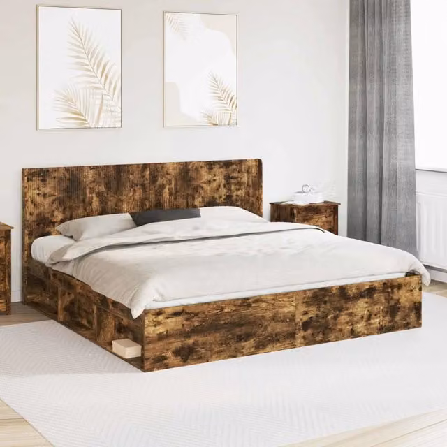 Struttura del letto con stoccaggio e testata Rovere Fumo 3413825