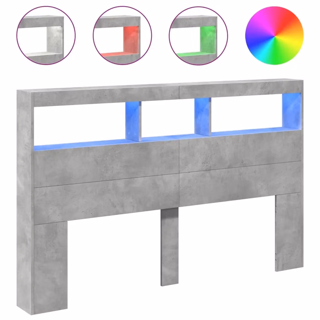 Testiera con Contenitore e Illuminazione LED Design Mania, Grigio Cemento, L: 160 cm, P: 17 cm, H: 102 cm – 2